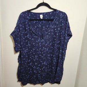 Gap - V-Neck Popover Top - Navy Floral - XXL